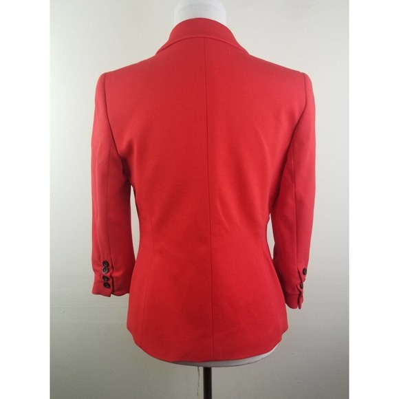 Nine West Jacket Women 2 Blazer Bright Orange Red Cotton Ruched‎ Sleeves - Picture 2 of 6